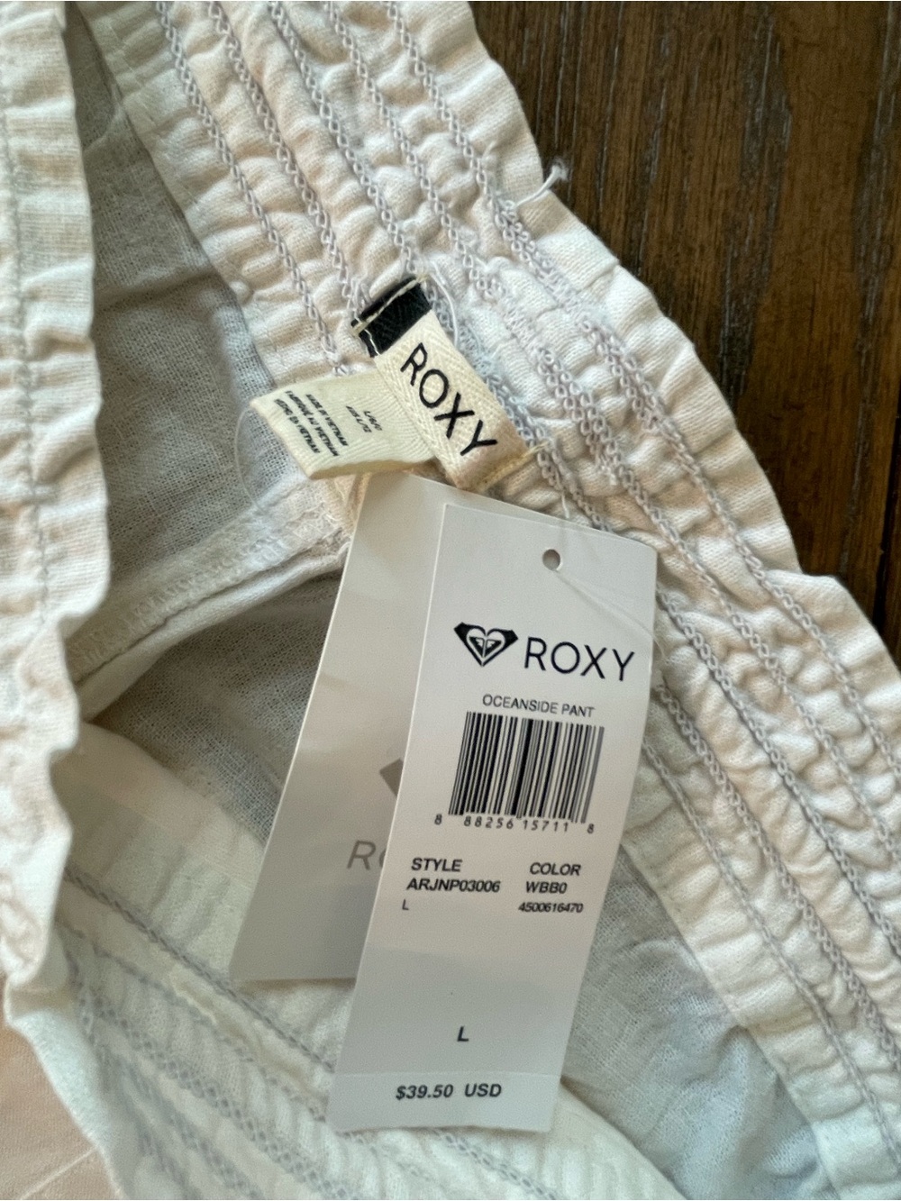 NWT Roxy Cream Drawstring Linen Pants - Picture 4 of 4